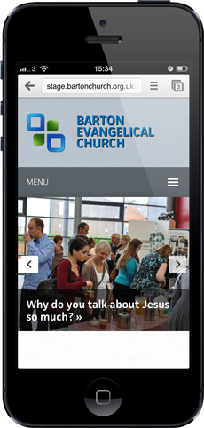 Barton Evangelical Church Website as seen on an iPhone